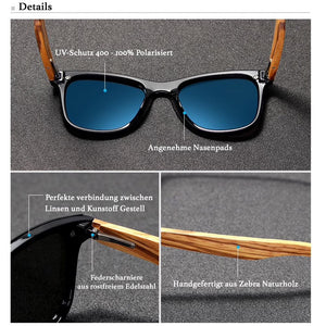 BAMBOO™ - 2024 Handgemachte Herren/Damen Sonnenbrille aus Zebra Naturholz